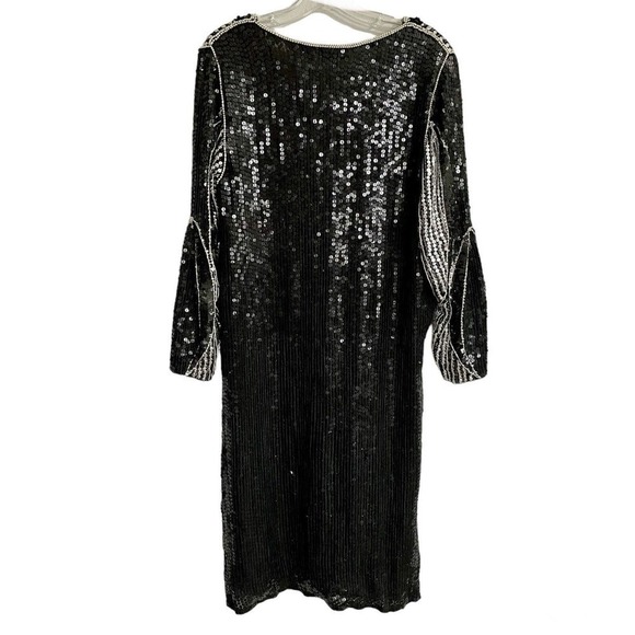 Vintage Scala Dress Size Small Black Silver Silk Sequin Evening Party Formal 80s - Picture 3 of 9